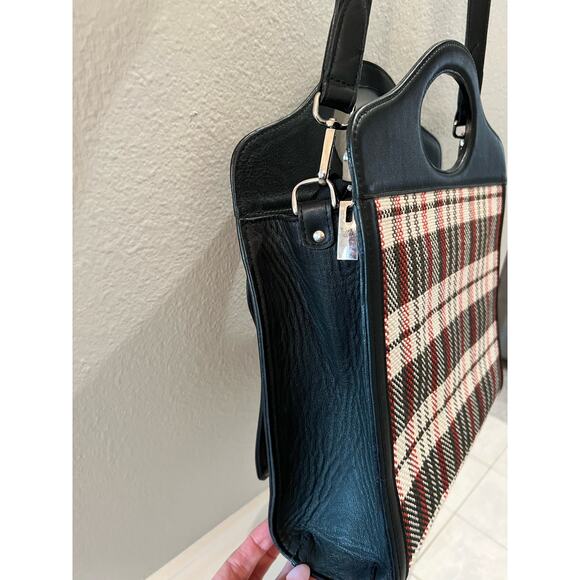 Canvas Leather NWOT Black Red Cream Crossbody Vintage Tote Laptop Briefcase - Picture 8 of 8